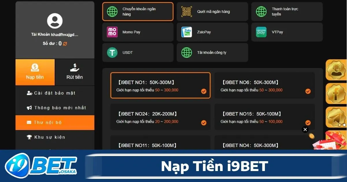 Nạp Tiền I9BET – Giao Dịch Linh Hoạt, Hỗ Trợ Đa Kênh, Vào Tiền Siêu Nhanh 2 Khi nói đến Nạp tiền I9BET, không thể bỏ qua sự đa dạng về phương thức thanh toán nhằm đáp ứng tối đa nhu cầu của người chơi.