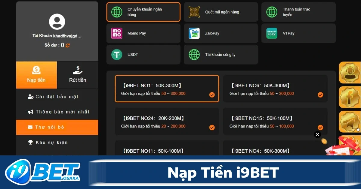 TRANG CHỦ 50 Các bước nạp tiền i9BET cực nhanh và đơn giản nhất
