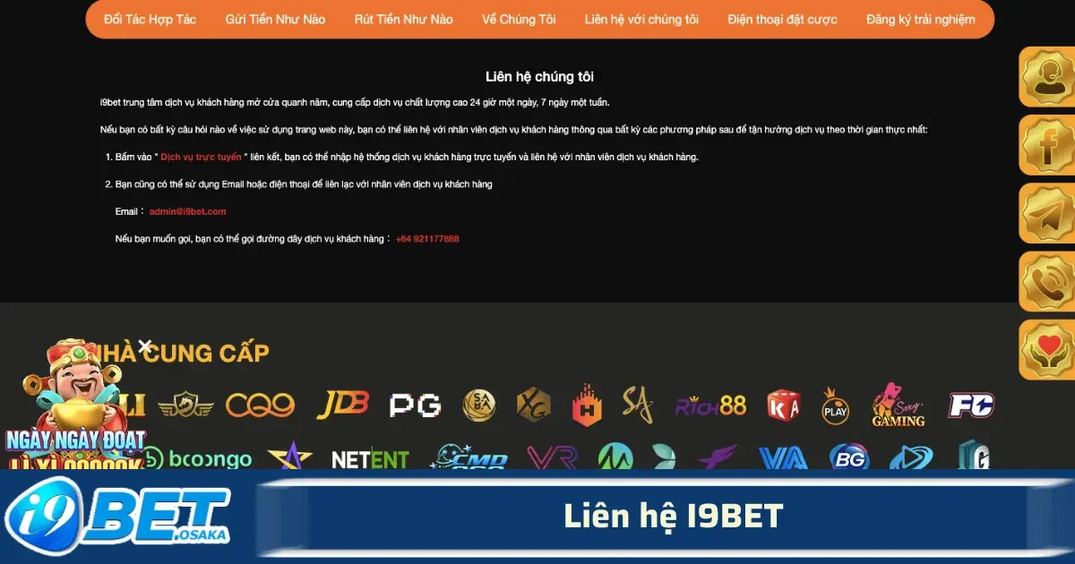 Liên hệ I9BET 1 Khi cần liên hệ I9BET, khách hàng có thể sử dụng nhiều kênh liên lạc khác nhau để được phục vụ nhanh chóng và đúng địa chỉ nhất.